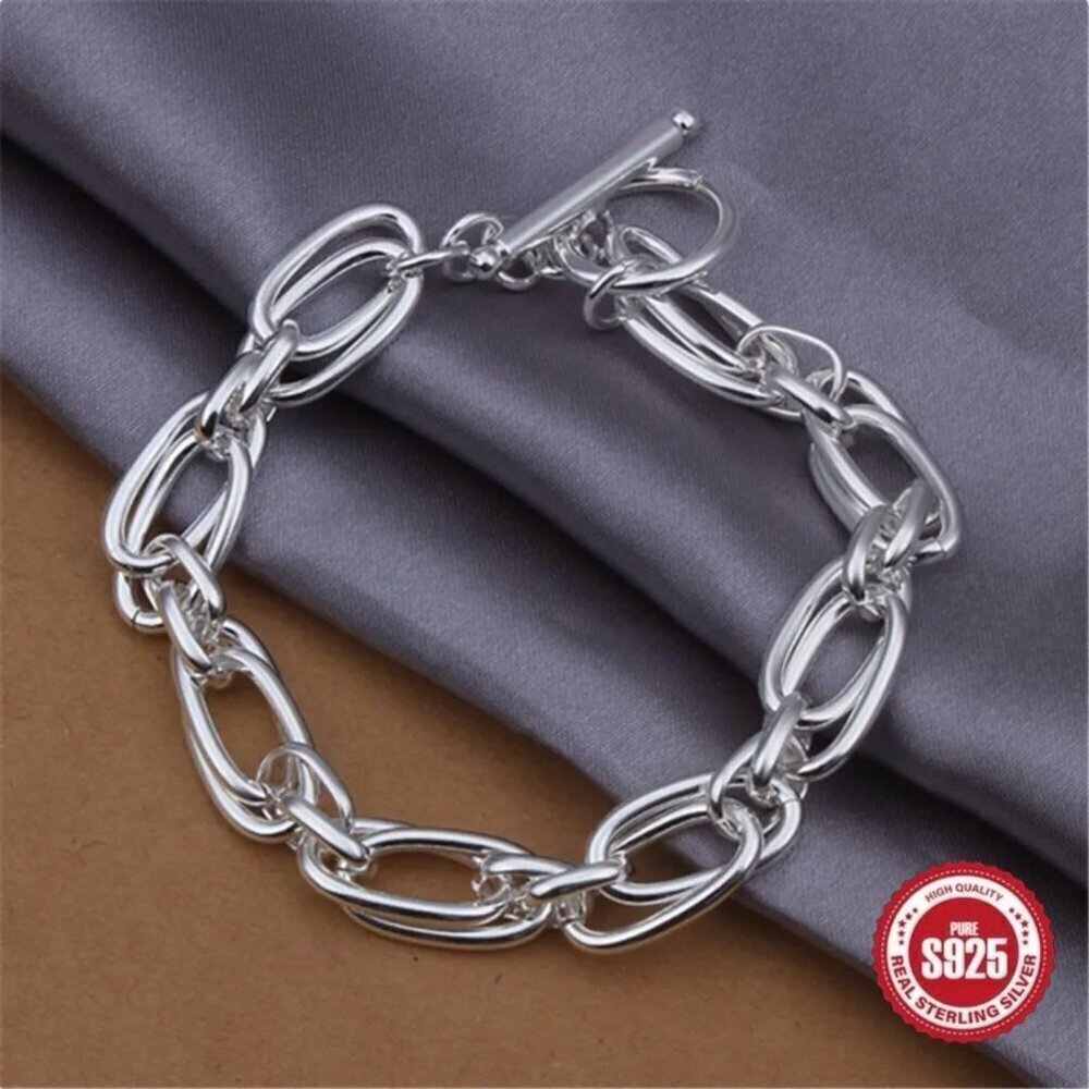 NEW Chunky Link Bracelet Toggle Clasp S925 Silver 7.25" Minimalist Preppy